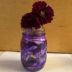 16 oz Handcrafted Purle/Silver Mason Jar